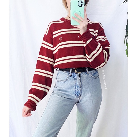 Tommy Hilfiger Sweaters - 🌿 Vintage Tommy Hilfiger Red + Ivory Striped Knit